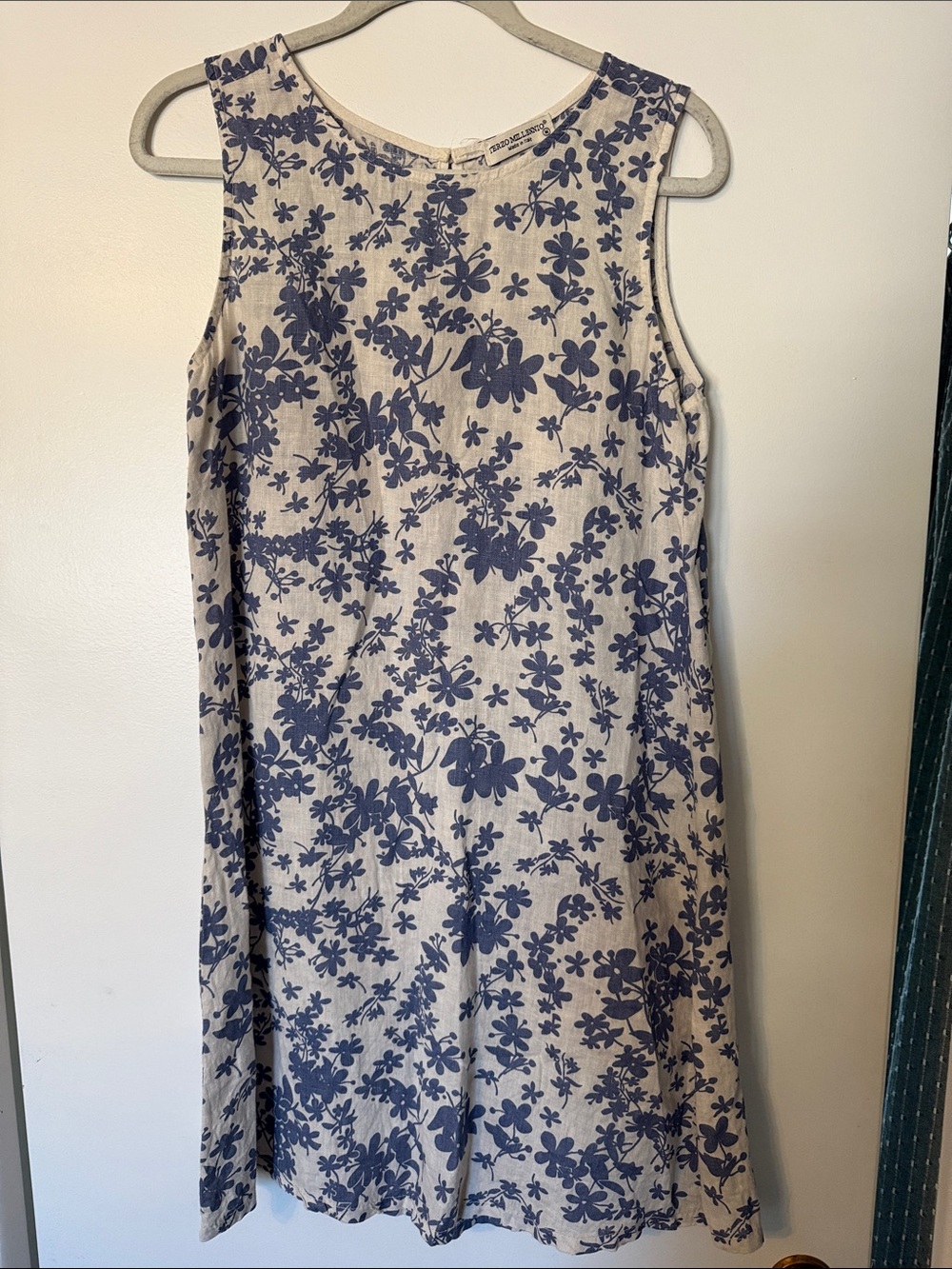 Sleeveless Floral Midi Dress in Blue and Cream